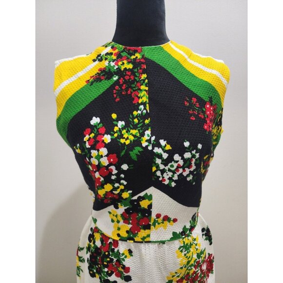 VTG Gorgeous Bleeker Street Floral Dress 60s 70s Retro Waffle Cinch Waist Sz S M - Picture 2 of 13